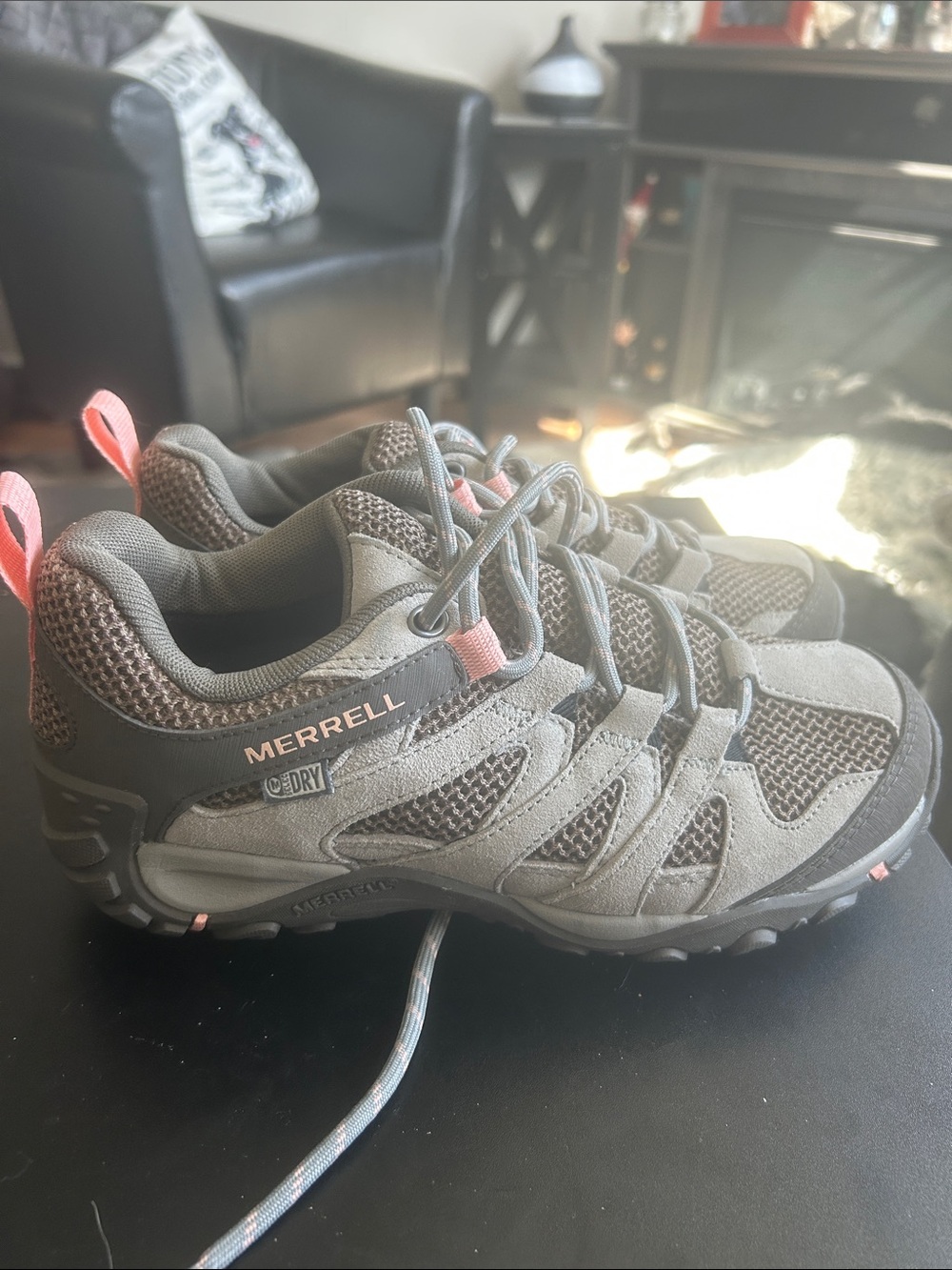 Merrell Gray Trail Waterproof Hiking Shoes with Pink Pull Tabs